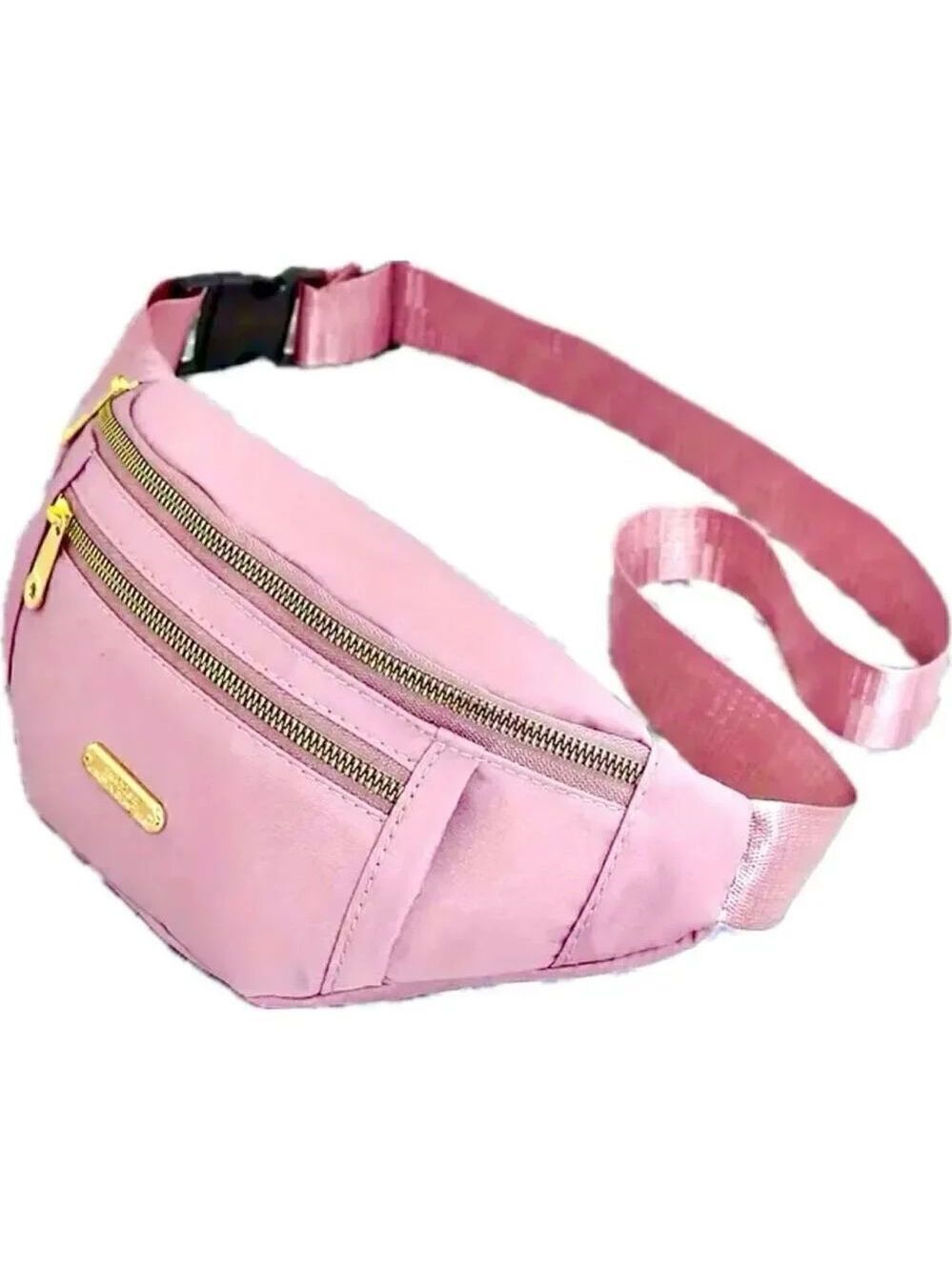 NWT Gorgeous Pink Nylon Sling Bag Fanny Pack with double gold zipper